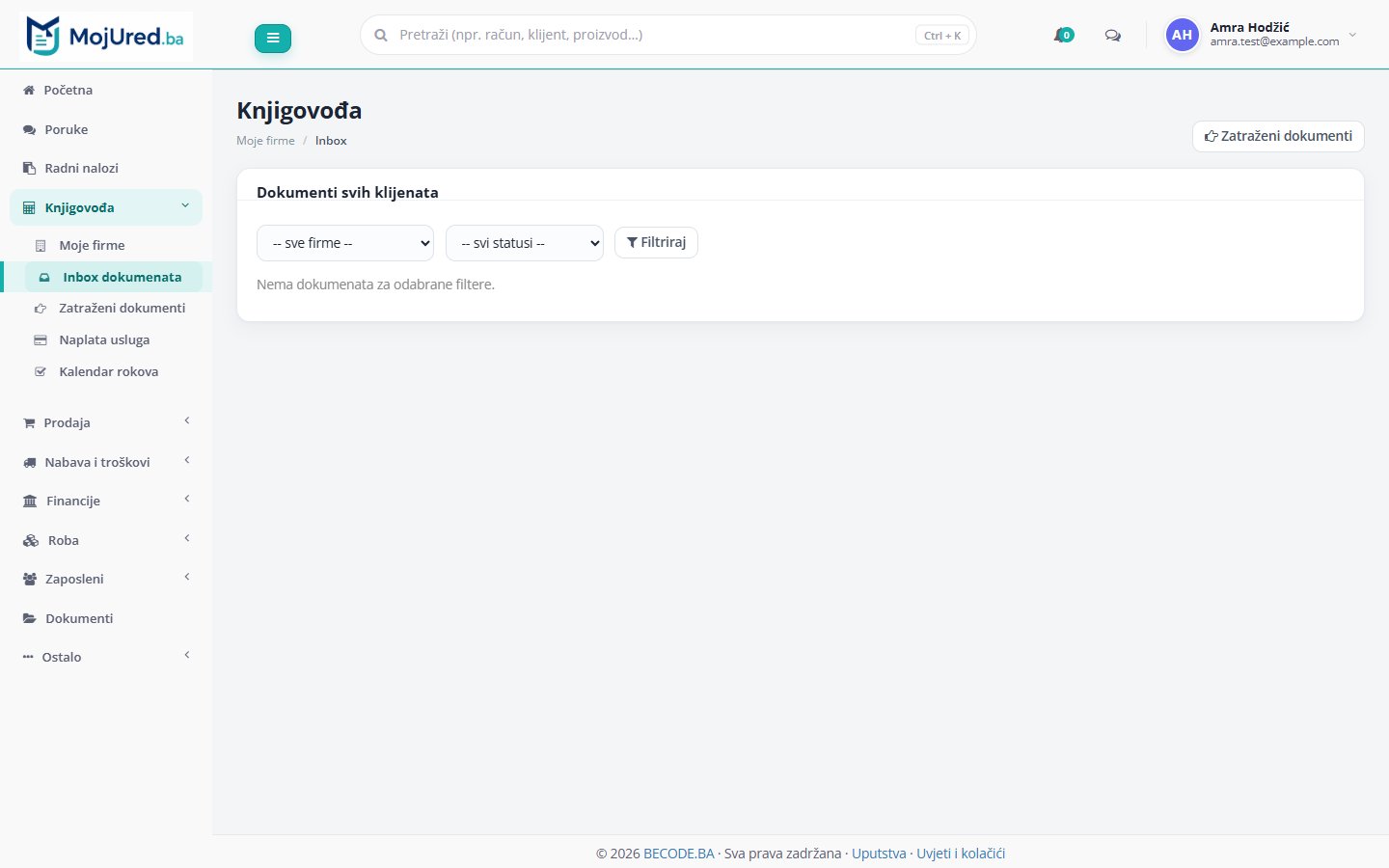 Inbox dokumenata svih klijenata