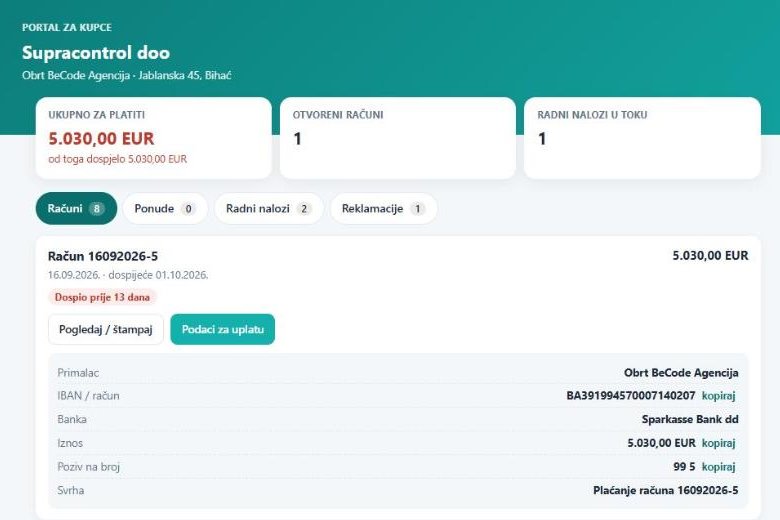Portal kupca: stanje duga, računi i podaci za uplatu