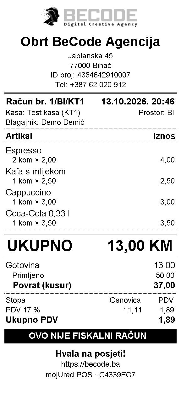 Odštampani račun (80 mm)