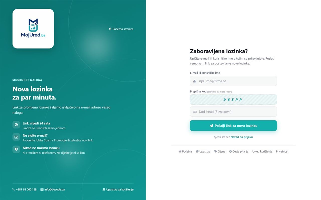 Zaboravljena lozinka: link za novu lozinku stiže na e-mail